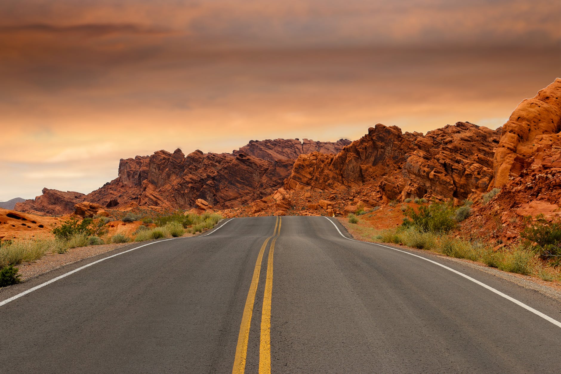 road-mountains-sunset-path